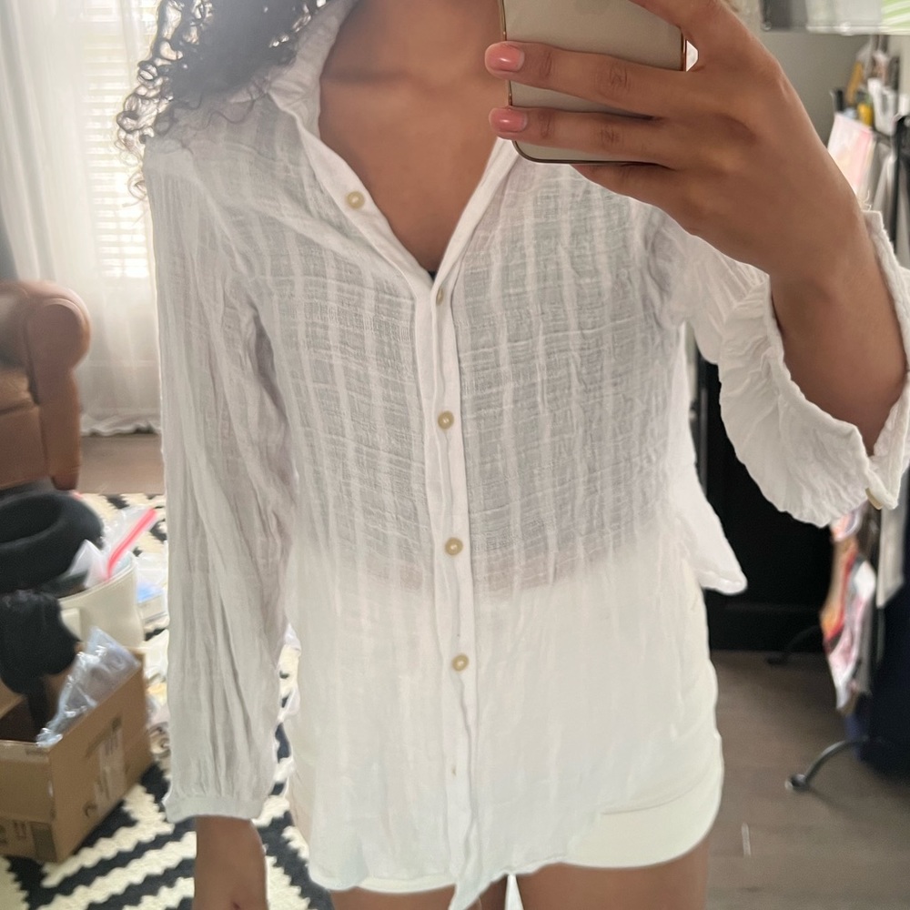 Free People Flowy Translucent Button Down